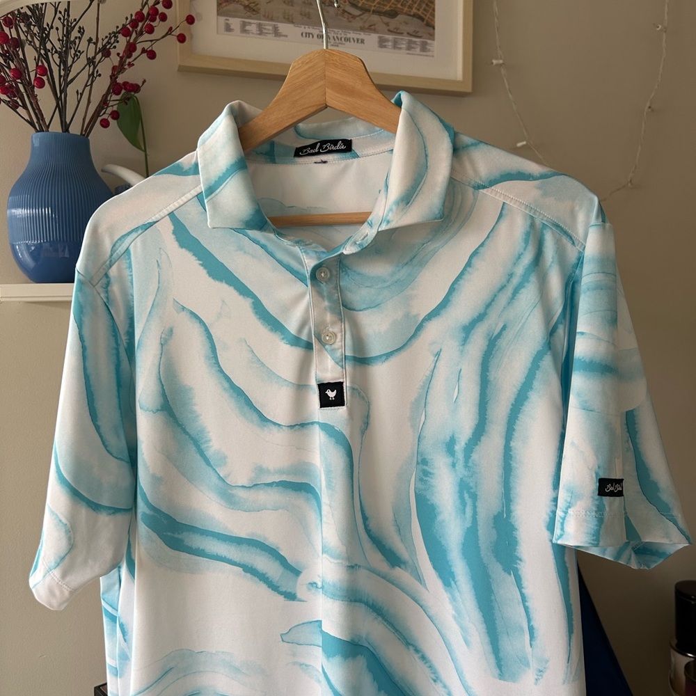 Bad Birdie Aqua Brushstroke Performance Golf Polo